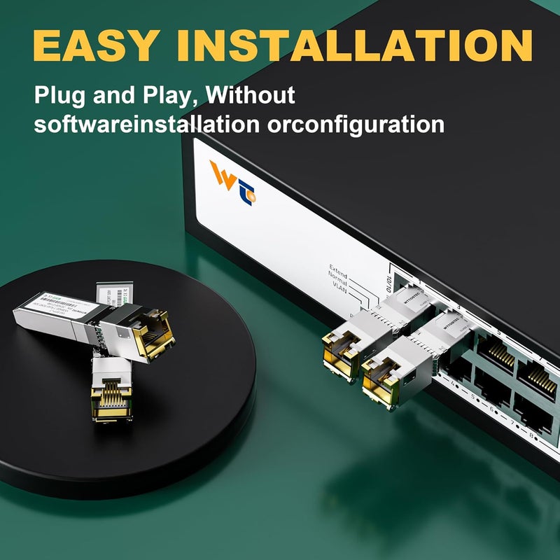 WTTOGTEC 𝟴𝟬-𝗠𝗲𝘁𝗲𝗿 10Gb SFP+ to RJ-45 Module Transceiver up to 262Ft (80m), 1.25/2.5/5/10G-T Copper SFP+ CAT6a Module, Auto-Negotiation, for Cisco SFP-10G-T-S, Meraki, TP-Link, Mikrotik, Netgear and More - Image 3
